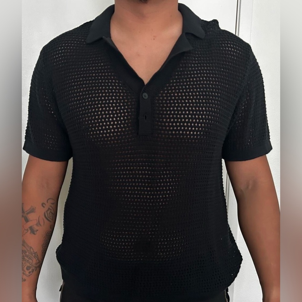 RSQ Men's Black Mesh Polo NWT